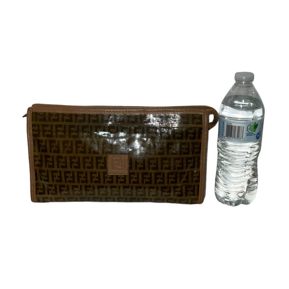 Fendi Zucca FF Coated Canvas Cosmetic Bag Pouch with leather trim and accents - Picture 10 of 14